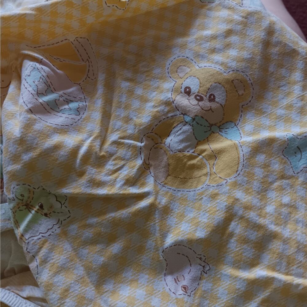 Vintage fitted crib sheet, diaper stacker and 5 diaper pins